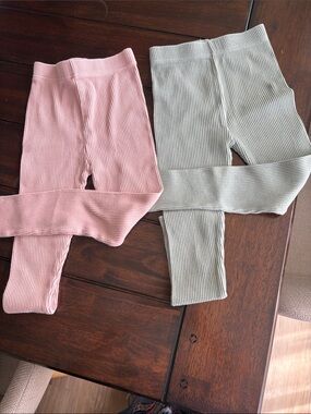 Kindly!!! Kids Ribbed Leggings - Pink and Light Green
